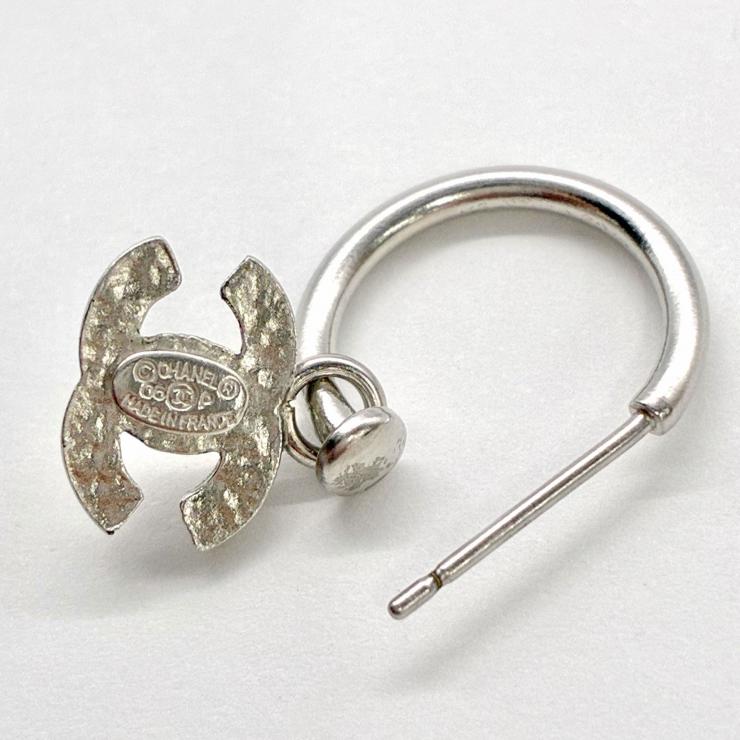 CHANEL シャネル ココマーク フープ ピアス 06P 2006年 アクセサリー シルバーカラー ホワイト ★美品★