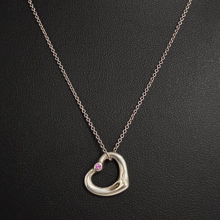 TIFFANY&Co. ティファニー オープンハート ピンクサファイア ネックレス アクセサリー シルバー Silver 925 ★箱・袋付★ ★美品★