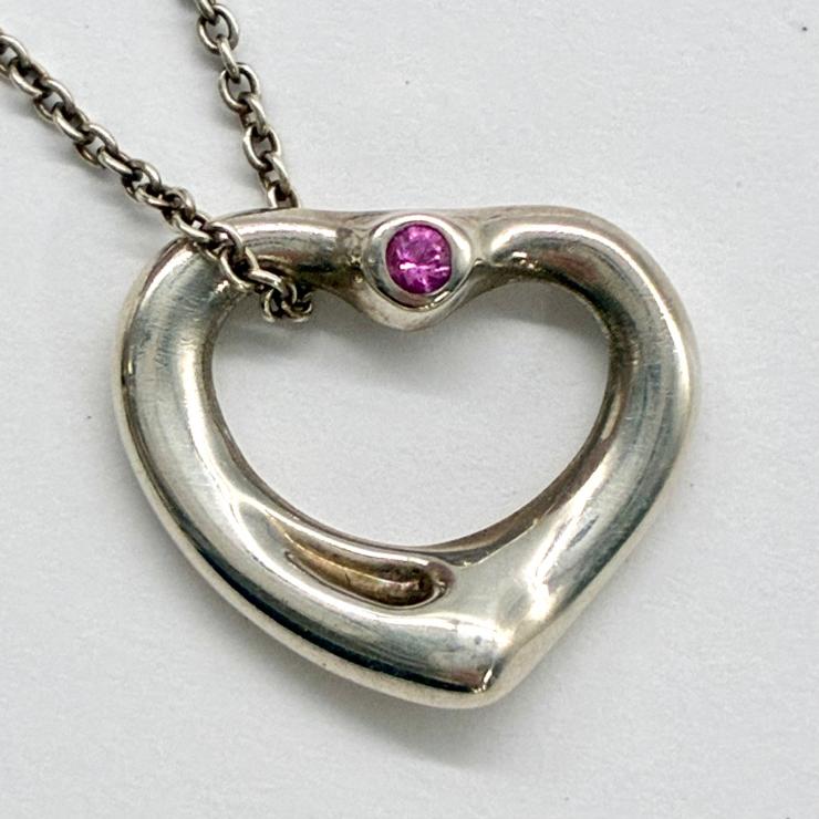 TIFFANY&Co. ティファニー オープンハート ピンクサファイア ネックレス アクセサリー シルバー Silver 925 ★箱・袋付★ ★美品★