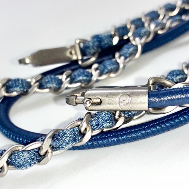 CHANEL シャネル 22 ミニ デニム 2WAY ハンドバッグ ショルダー チェーンストラップ ランダムプレート シルバーカラー金具 ブルー ★美品★ ★付属品付★