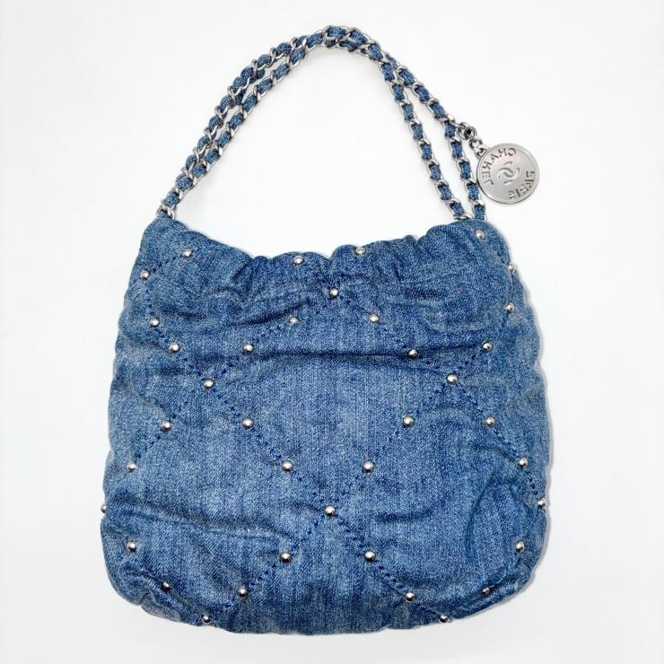 CHANEL シャネル 22 ミニ デニム 2WAY ハンドバッグ ショルダー チェーンストラップ ランダムプレート シルバーカラー金具 ブルー ★美品★ ★付属品付★