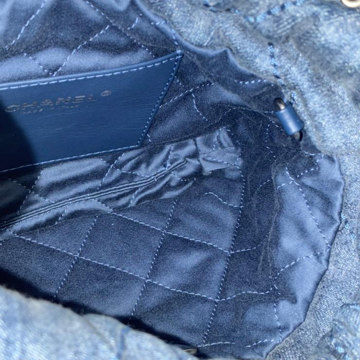 CHANEL シャネル 22 ミニ デニム 2WAY ハンドバッグ ショルダー チェーンストラップ ランダムプレート シルバーカラー金具 ブルー ★美品★ ★付属品付★