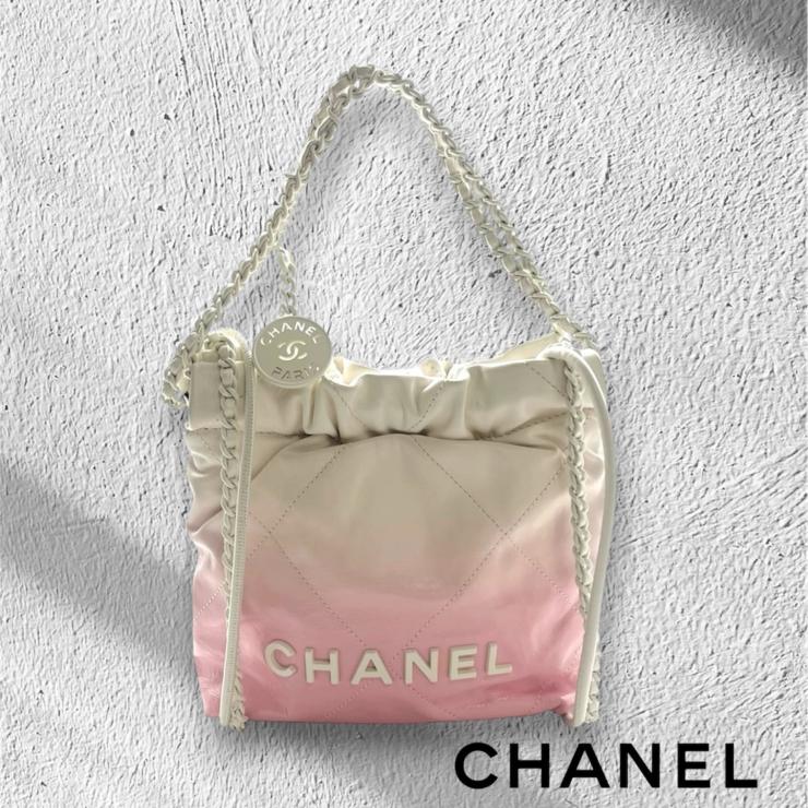 CHANEL シャネル シャネル22 ミニ ハンドバッグ ショルダーバッグ 2WAY ラムスキン ピンク ホワイト ランダムプレート ★美品★
