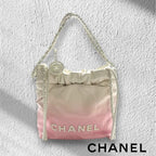 CHANEL シャネル シャネル22 ミニ ハンドバッグ ショルダーバッグ 2WAY ラムスキン ピンク ホワイト ランダムプレート ★美品★