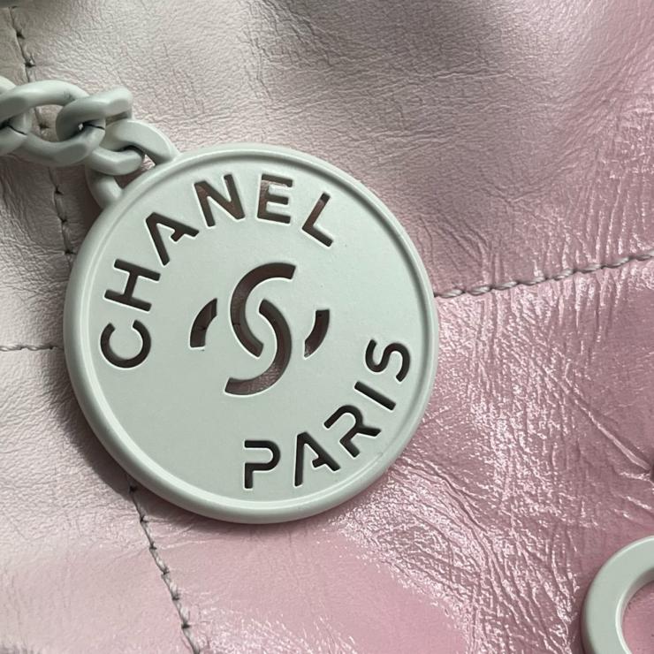 CHANEL シャネル シャネル22 ミニ ハンドバッグ ショルダーバッグ 2WAY ラムスキン ピンク ホワイト ランダムプレート ★美品★