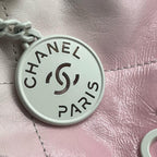 CHANEL シャネル シャネル22 ミニ ハンドバッグ ショルダーバッグ 2WAY ラムスキン ピンク ホワイト ランダムプレート ★美品★