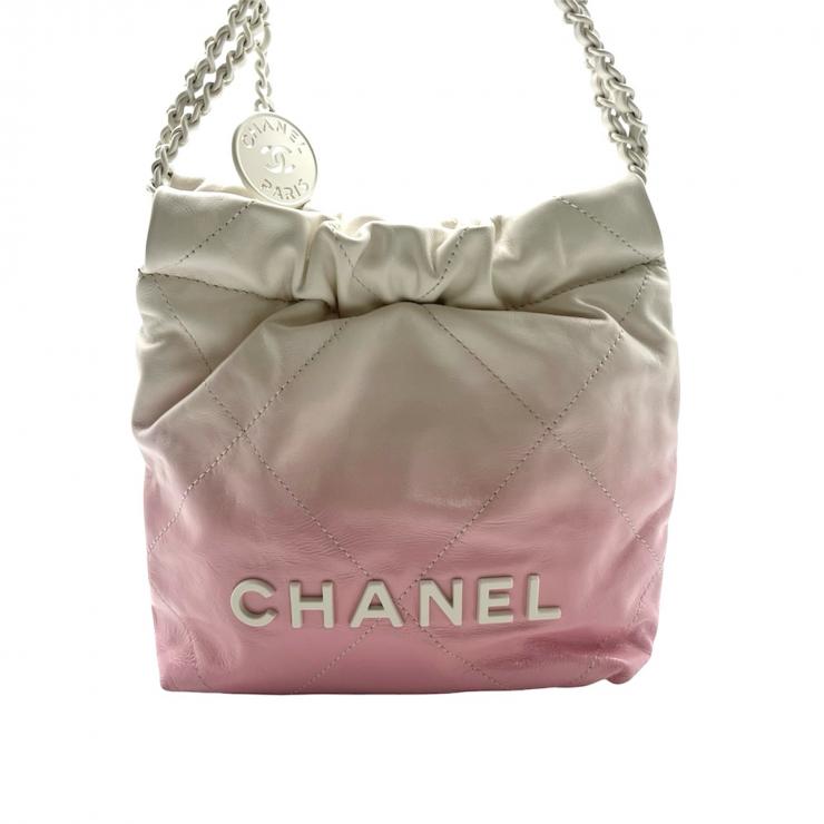 CHANEL シャネル シャネル22 ミニ ハンドバッグ ショルダーバッグ 2WAY ラムスキン ピンク ホワイト ランダムプレート ★美品★