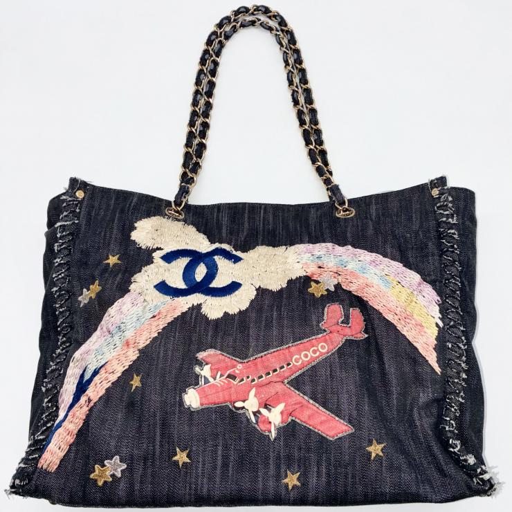 CHANEL シャネル 夜間飛行 ナイトフライト チェーン トートバッグ デニム ゴールド金具 チャーム付 10番台 ★希少★ ★美品★