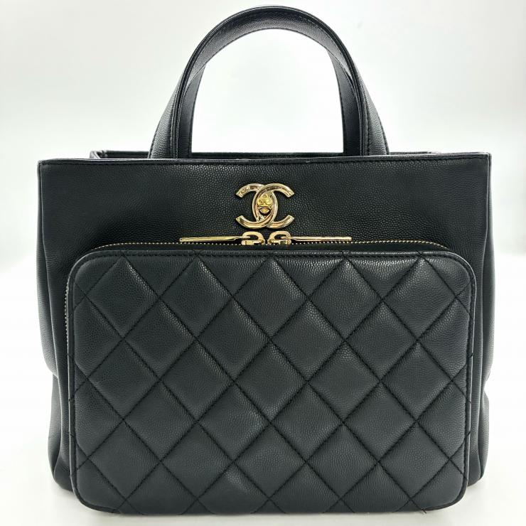 CHANEL シャネル ビジネスアフィニティ マトラッセ キャビアスキン 2WAY ハンドバッグ ショルダー ゴールド金具 ブラック ★美品★