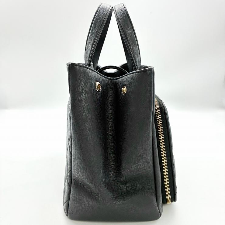 CHANEL シャネル ビジネスアフィニティ マトラッセ キャビアスキン 2WAY ハンドバッグ ショルダー ゴールド金具 ブラック ★美品★