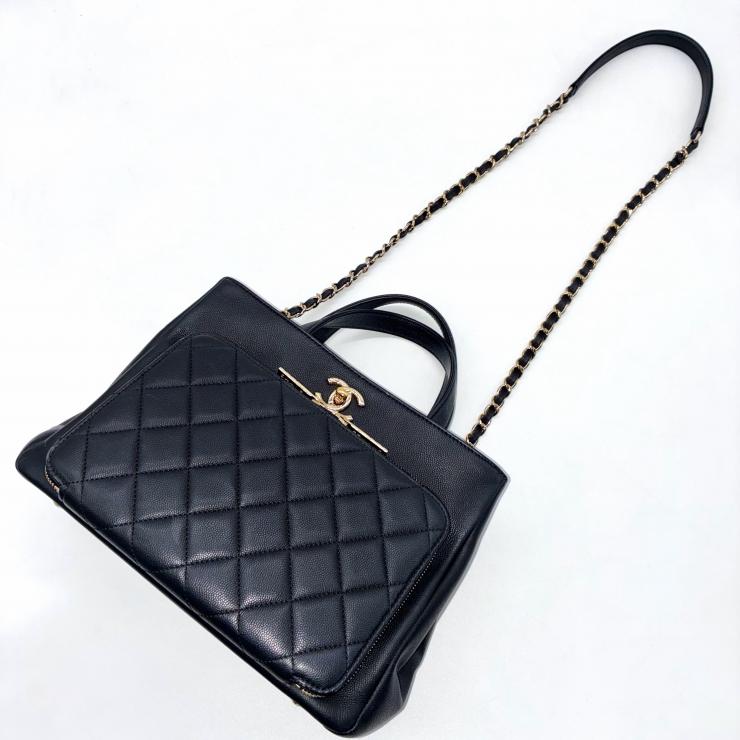 CHANEL シャネル ビジネスアフィニティ マトラッセ キャビアスキン 2WAY ハンドバッグ ショルダー ゴールド金具 ブラック ★美品★