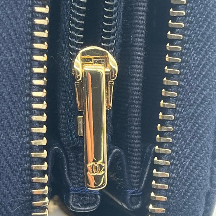 CHANEL シャネル マトラッセ キャビアスキン コインケース 財布 ネイビー ゴールド金具 ★美品★
