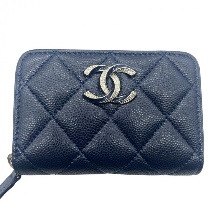 CHANEL シャネル マトラッセ キャビアスキン コインケース 財布 ネイビー ゴールド金具 ★美品★