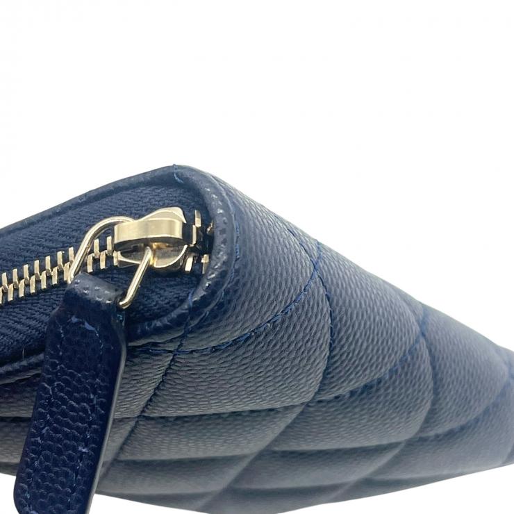 CHANEL シャネル マトラッセ キャビアスキン コインケース 財布 ネイビー ゴールド金具 ★美品★