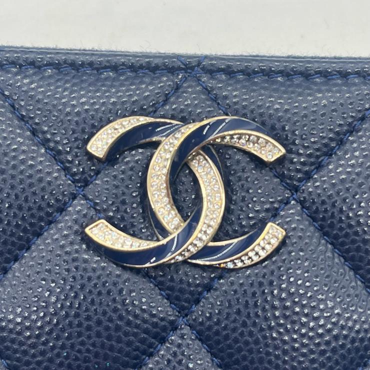 CHANEL シャネル マトラッセ キャビアスキン コインケース 財布 ネイビー ゴールド金具 ★美品★