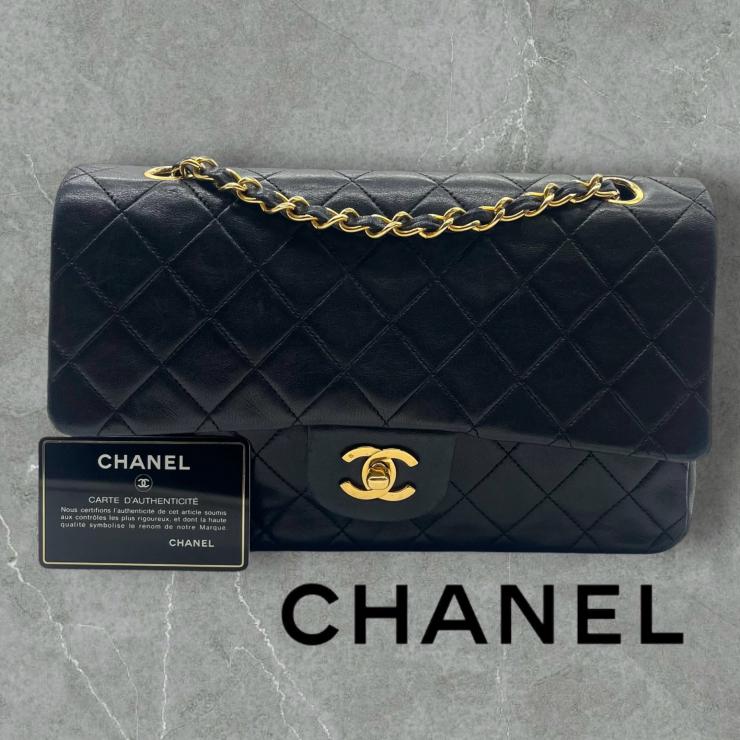 CHANEL シャネル マトラッセ25 ラムスキン レザー Wフラップ Wチェーン ショルダーバッグ バッグ ゴールド金具 1番台 ヴィンテージ A01112 ★ギャラ付★