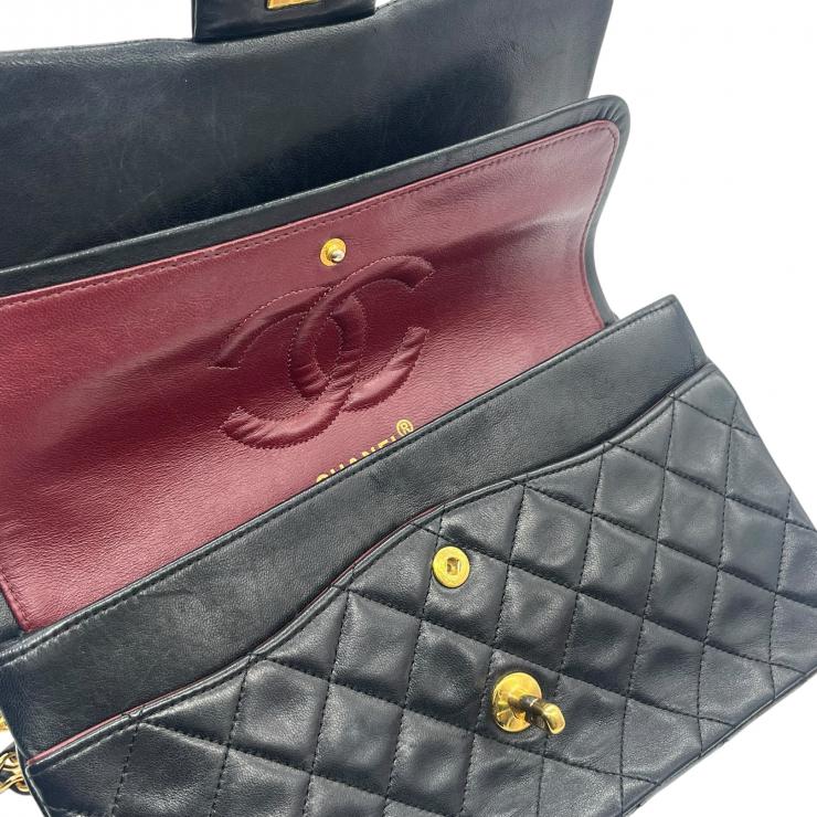 CHANEL シャネル マトラッセ25 ラムスキン レザー Wフラップ Wチェーン ショルダーバッグ バッグ ゴールド金具 1番台 ヴィンテージ A01112 ★ギャラ付★