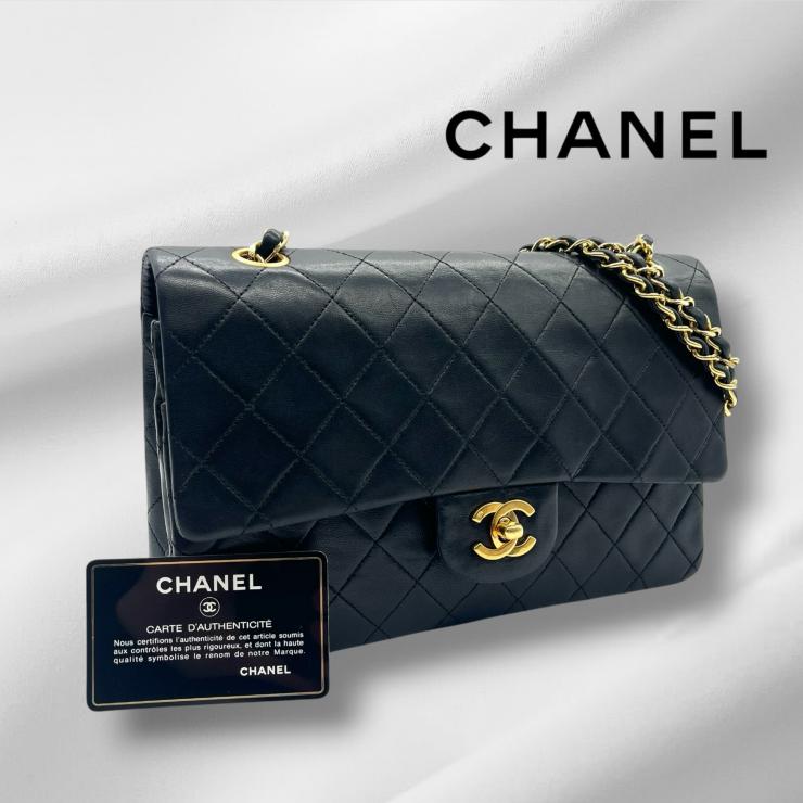 CHANEL シャネル マトラッセ25 ラムスキン レザー Wフラップ Wチェーン ショルダーバッグ バッグ ゴールド金具 1番台 ヴィンテージ A01112 ★ギャラ付★