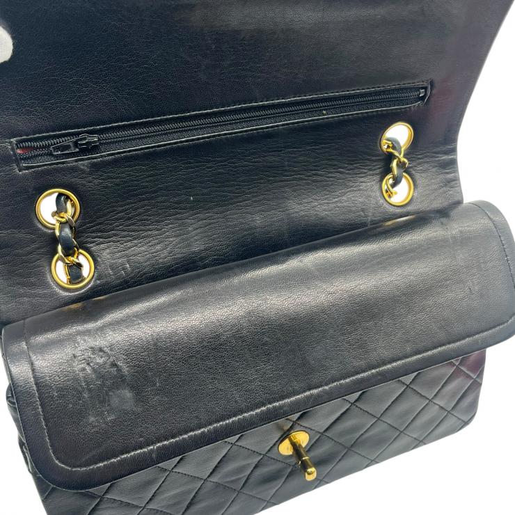 CHANEL シャネル マトラッセ25 ラムスキン レザー Wフラップ Wチェーン ショルダーバッグ バッグ ゴールド金具 1番台 ヴィンテージ A01112 ★ギャラ付★