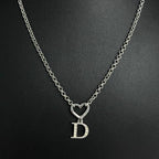 Christian Dior クリスチャン ディオール Dロゴ ハート ラインストーン ネックレス アクセサリー シルバー ★美品★
