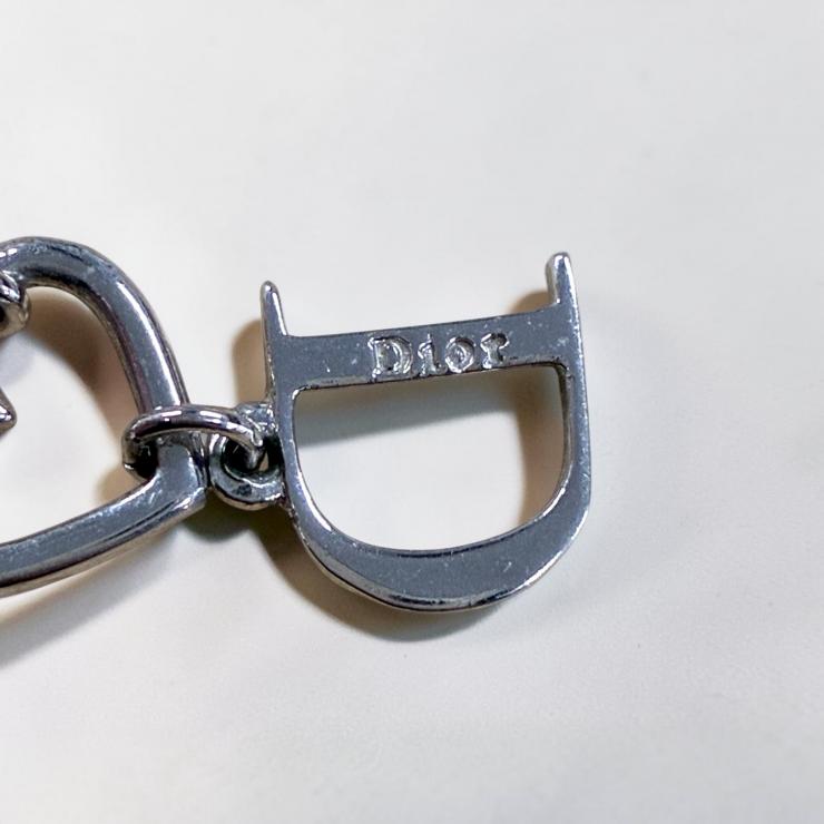 Christian Dior クリスチャン ディオール Dロゴ ハート ラインストーン ネックレス アクセサリー シルバー ★美品★