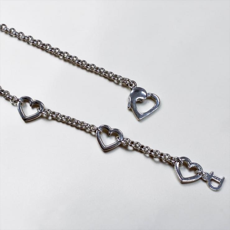 Christian Dior クリスチャン ディオール Dロゴ ハート ラインストーン ネックレス アクセサリー シルバー ★美品★