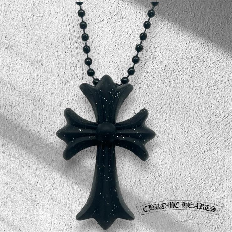 CHROME HEARTS クロムハーツ ラバー グリッター スモールCHクロス RUBBER SML CH CROSS シリコン ネックレス アクセサリー ブラック ラメ ★保証書★