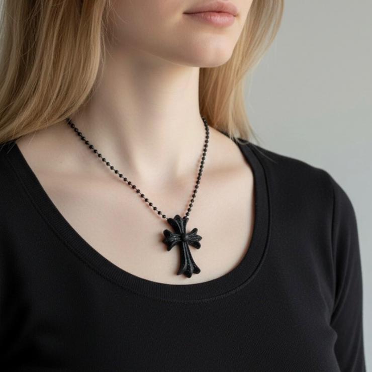 CHROME HEARTS クロムハーツ ラバー グリッター スモールCHクロス RUBBER SML CH CROSS シリコン ネックレス アクセサリー ブラック ラメ ★保証書★