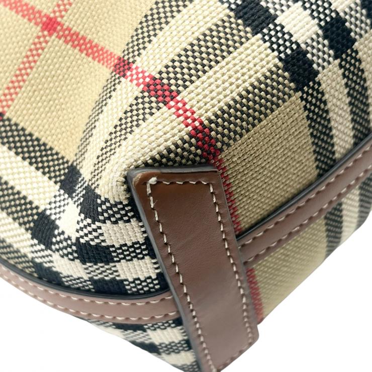 Burberry バーバリー ノバチェック ロンドン ミニ キャンバスxレザー 2WAY ハンドバッグ トートバッグ ブラウン ★美品★