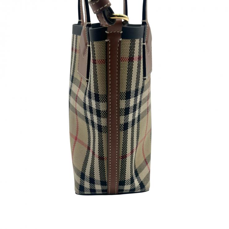 Burberry バーバリー ノバチェック ロンドン ミニ キャンバスxレザー 2WAY ハンドバッグ トートバッグ ブラウン ★美品★