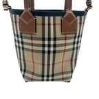 Burberry バーバリー ノバチェック ロンドン ミニ キャンバスxレザー 2WAY ハンドバッグ トートバッグ ブラウン ★美品★