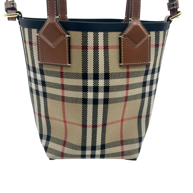 Burberry バーバリー ノバチェック ロンドン ミニ キャンバスxレザー 2WAY ハンドバッグ トートバッグ ブラウン ★美品★