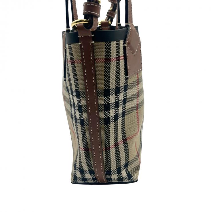 Burberry バーバリー ノバチェック ロンドン ミニ キャンバスxレザー 2WAY ハンドバッグ トートバッグ ブラウン ★美品★