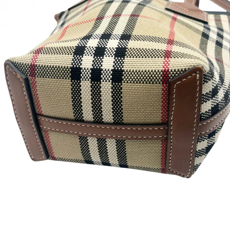 Burberry バーバリー ノバチェック ロンドン ミニ キャンバスxレザー 2WAY ハンドバッグ トートバッグ ブラウン ★美品★