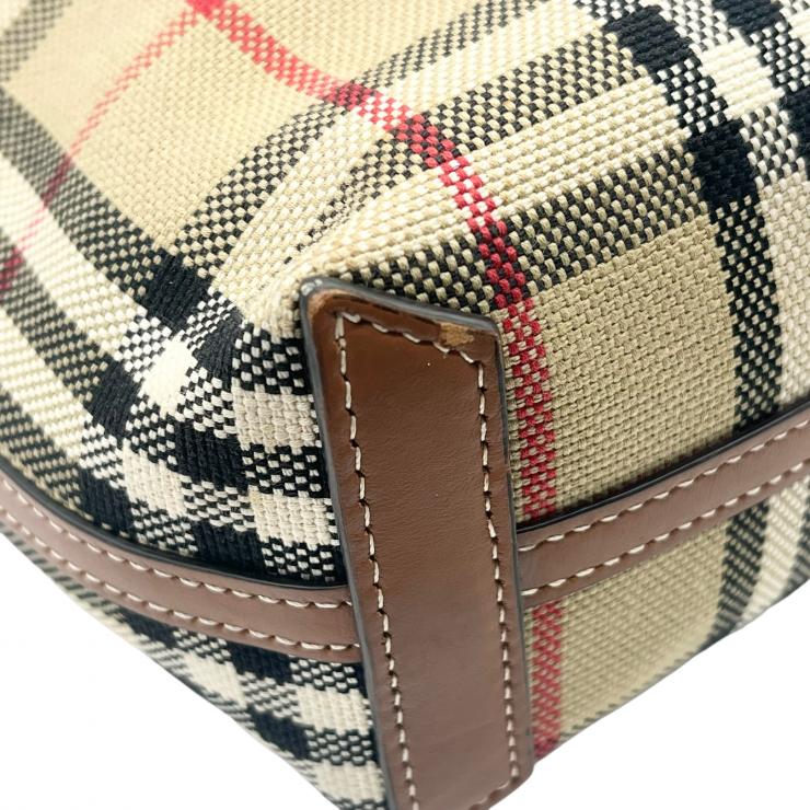 Burberry バーバリー ノバチェック ロンドン ミニ キャンバスxレザー 2WAY ハンドバッグ トートバッグ ブラウン ★美品★