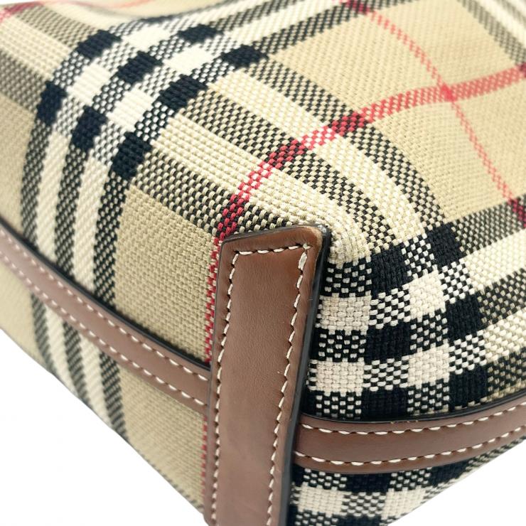 Burberry バーバリー ノバチェック ロンドン ミニ キャンバスxレザー 2WAY ハンドバッグ トートバッグ ブラウン ★美品★