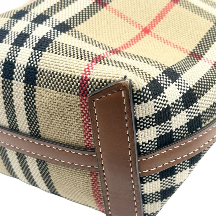 Burberry バーバリー ノバチェック ロンドン ミニ キャンバスxレザー 2WAY ハンドバッグ トートバッグ ブラウン ★美品★