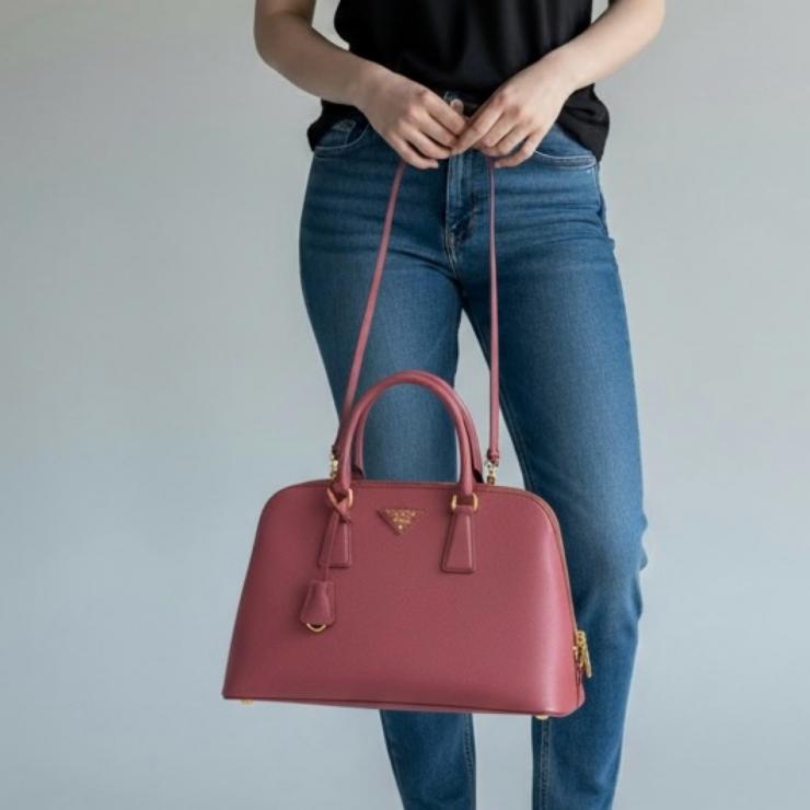 PRADA プラダ サフィアーノ レザー 2WAYハンドバッグ ショルダーバッグ ピンク ゴールド金具 ★美品★