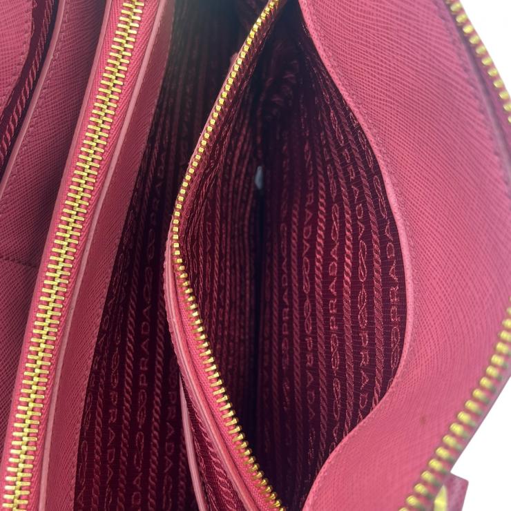 PRADA プラダ サフィアーノ レザー 2WAYハンドバッグ ショルダーバッグ ピンク ゴールド金具 ★美品★