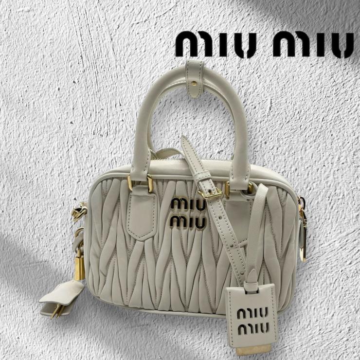 MIUMIU ミュウミュウ アルカディ マテラッセレザー 2WAYハンドバッグ ショルダーバッグ ホワイト 5BB123 レディース ゴールド金具 ★美品★