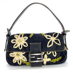 FENDI フェンディ マンマバケット デニム 花柄 フラワー 刺繍 ハンドバッグ マルチカラー シルバー金具 ★希少★