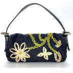 FENDI フェンディ マンマバケット デニム 花柄 フラワー 刺繍 ハンドバッグ マルチカラー シルバー金具 ★希少★