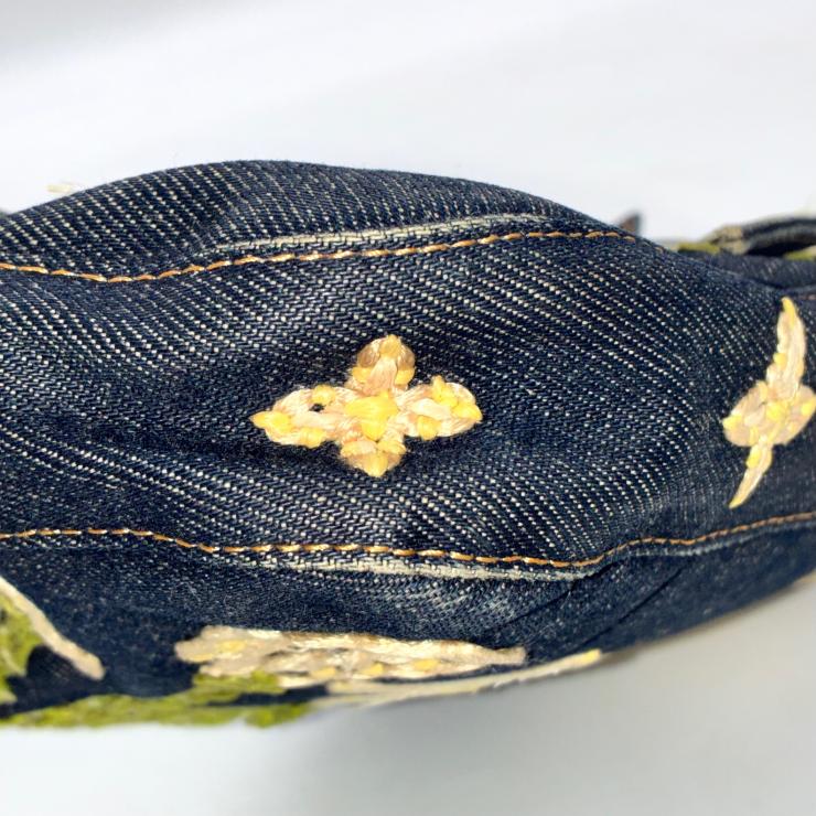 FENDI フェンディ マンマバケット デニム 花柄 フラワー 刺繍 ハンドバッグ マルチカラー シルバー金具 ★希少★
