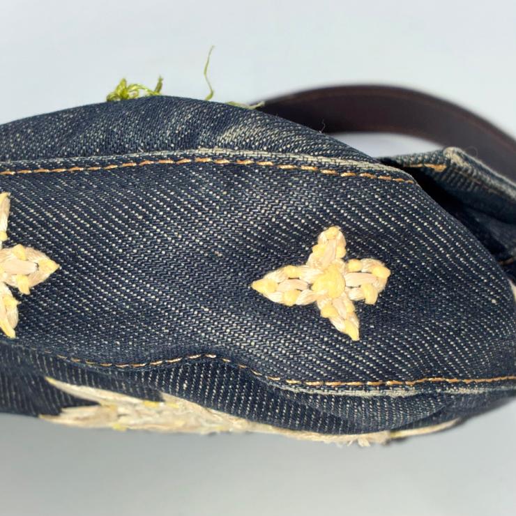 FENDI フェンディ マンマバケット デニム 花柄 フラワー 刺繍 ハンドバッグ マルチカラー シルバー金具 ★希少★