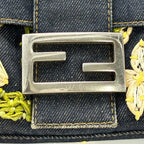 FENDI フェンディ マンマバケット デニム 花柄 フラワー 刺繍 ハンドバッグ マルチカラー シルバー金具 ★希少★