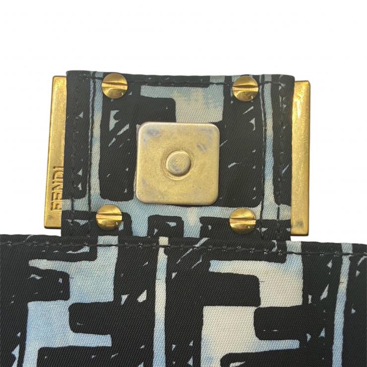 FENDI フェンディ ジョシュアヴィーダスコラボ Joshua Vides ズッカ バゲット ミニ 2WAYバッグ 8BR784 ブルー ナイロン ★美品★