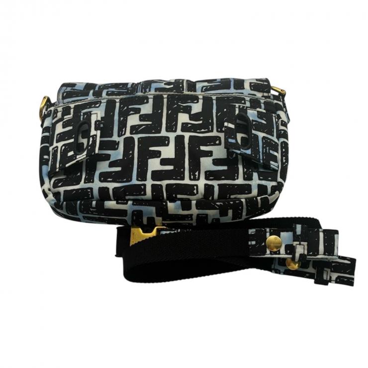 FENDI フェンディ ジョシュアヴィーダスコラボ Joshua Vides ズッカ バゲット ミニ 2WAYバッグ 8BR784 ブルー ナイロン ★美品★