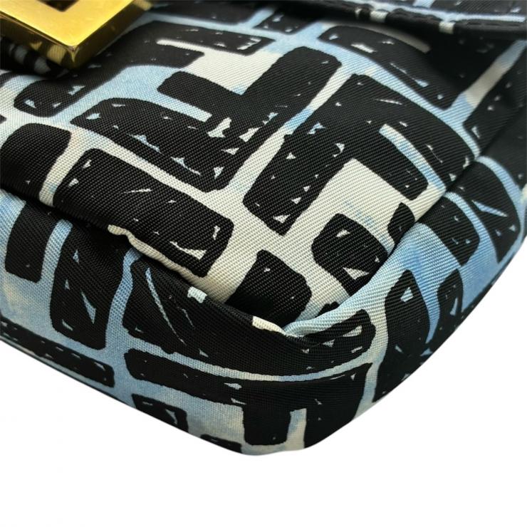 FENDI フェンディ ジョシュアヴィーダスコラボ Joshua Vides ズッカ バゲット ミニ 2WAYバッグ 8BR784 ブルー ナイロン ★美品★
