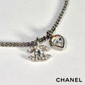 CHANEL シャネル ココマーク ハート ラインストーン 09C刻印 2009年 クルーズコレクション ネックレス シルバーカラー アクセサリー ★美品★