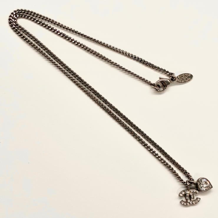 CHANEL シャネル ココマーク ハート ラインストーン 09C刻印 2009年 クルーズコレクション ネックレス シルバーカラー アクセサリー ★美品★